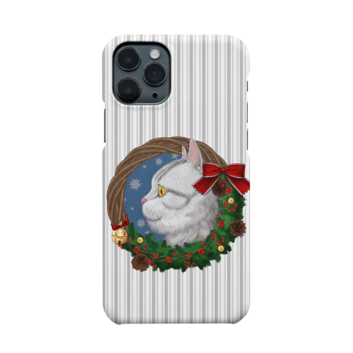 クリスマスリースと猫 グレー Smartphone Case