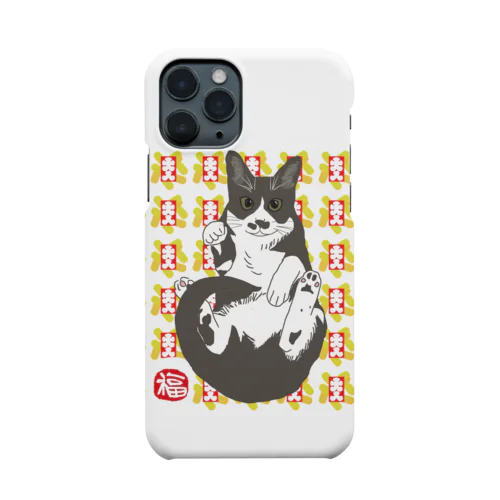 加筆版 大入り 招き猫 ハチワレ Smartphone Case