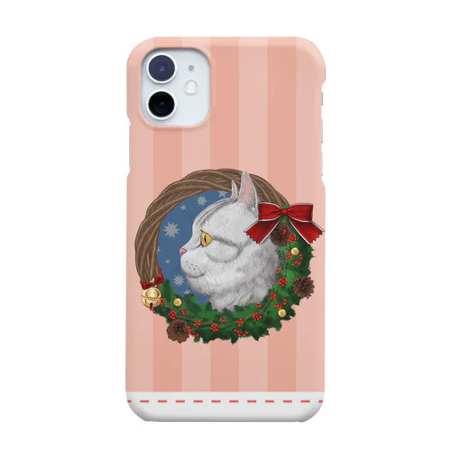 クリスマスリースと猫　ピンク Smartphone Case