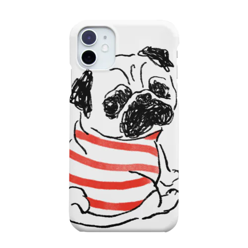 パグ（おすわり）ボーダー iPhone Smartphone Case