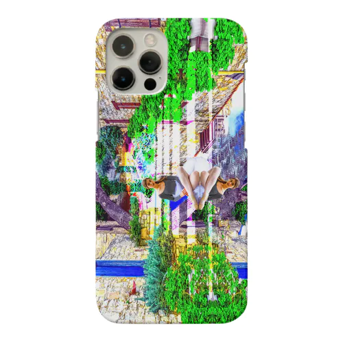 空、青空、雲、民家、レンガ、階段、鏡、植物、木、樹、女性、路地裏、細道 Smartphone Case