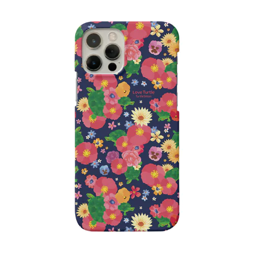 Love Turtle Flower 小花 ネイビー Smartphone Case