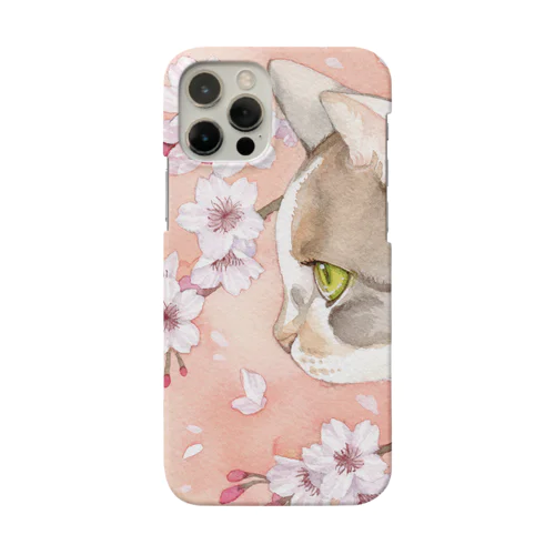桜と三毛猫 スマホケース