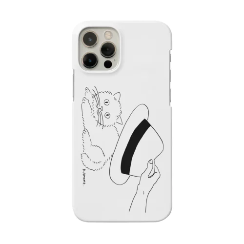 猫とソフト帽　ブラック　ヨコ iPhone Smartphone Case