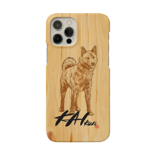 iPhone 甲斐犬 木目調 背面ケース Smartphone Case