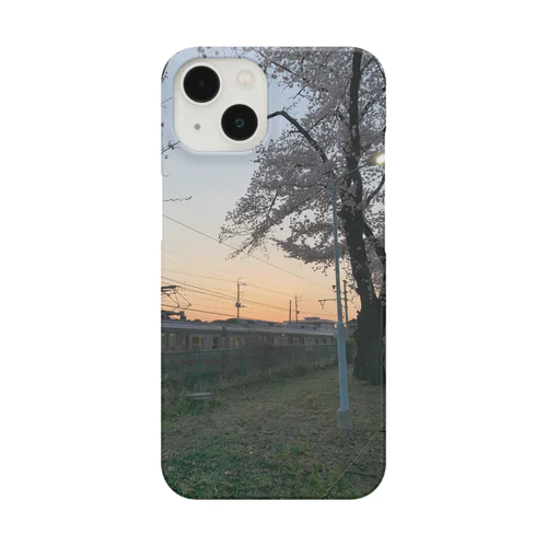 夕方の電車と桜 Smartphone Case