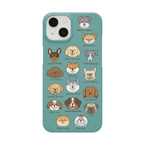 いー－－っぱいのワン！スマホケースiPhone13用（モスグリーン） Smartphone Case