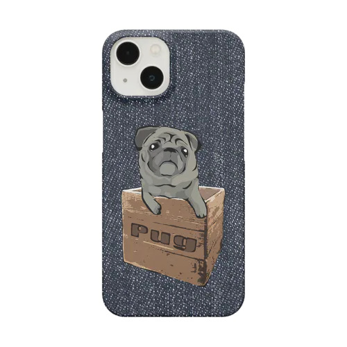 箱入り犬　黒パグ　デニム Smartphone Case