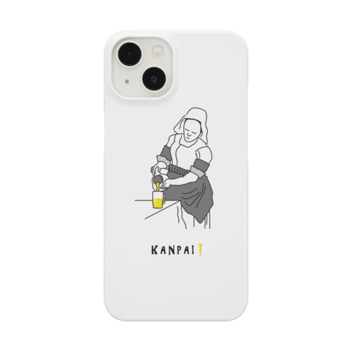 名画 × BEER（牛乳を注ぐ女）黒線画-ホワイト Smartphone Case
