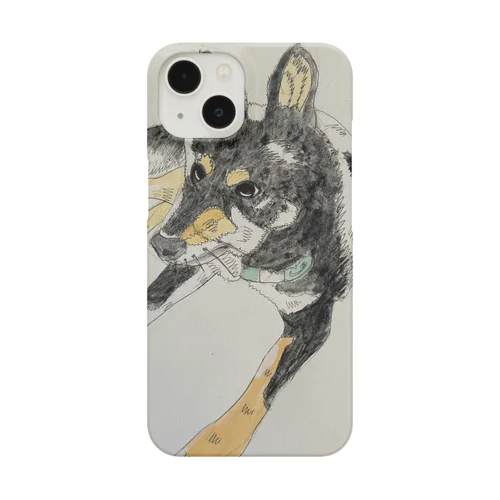 可愛い柴犬・黒い豆柴。手描きのイラスト、水彩画。 Smartphone Case