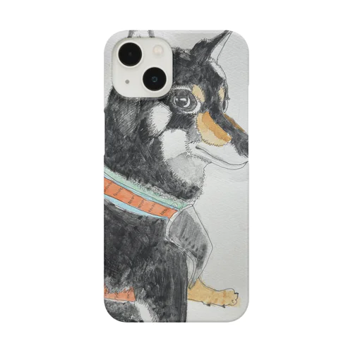 可愛い柴犬・黒い豆柴、黒柴。手描きのイラスト・水彩画。 Smartphone Case