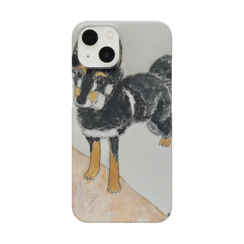 【赤ちゃん犬】可愛い柴犬・黒い豆柴の手描きのイラスト、水彩画 Smartphone Case