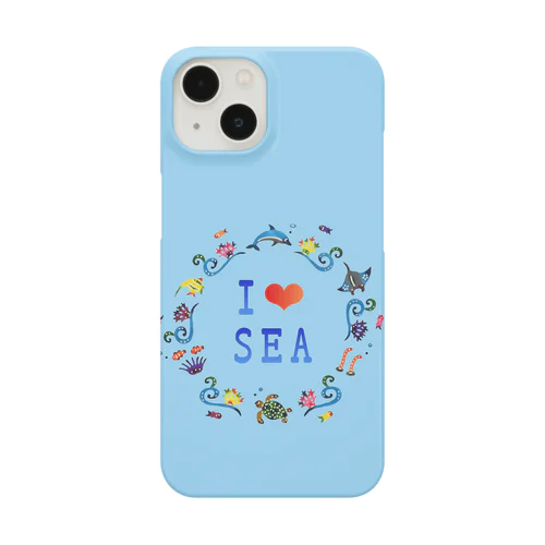 プリント紅型柄 I Love SEA（ブルー） スマホケース