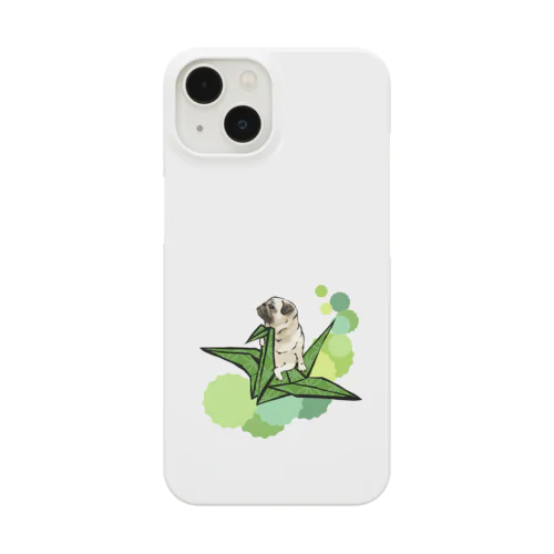 折り鶴　パグ　緑 Smartphone Case