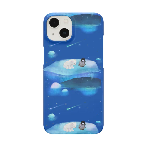 漂流した氷の上でクジラを眺めるしろくまくんとペンギンちゃん Smartphone Case