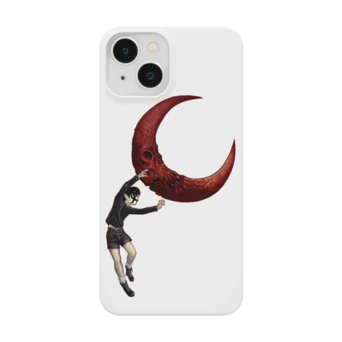 月を投げる黒い少年（赤ライン） Smartphone Case