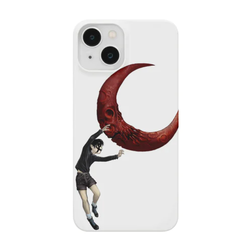 月を投げる黒い少年（白ライン） Smartphone Case