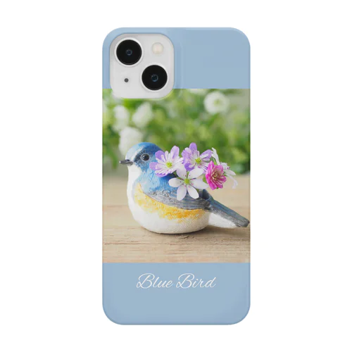 [文字入り]雪割草と幸せの青い鳥(縦型・枠) Smartphone Case