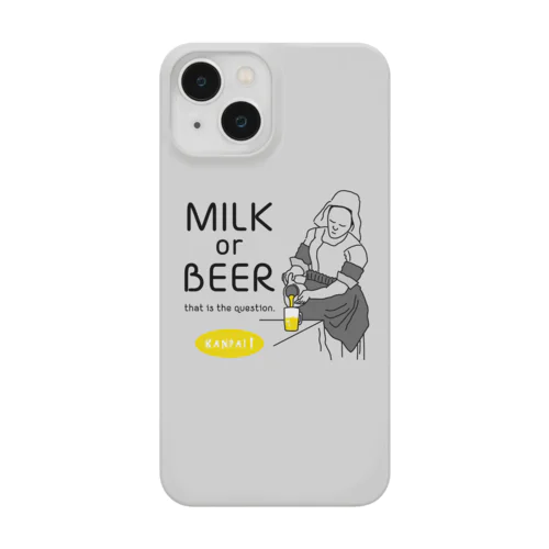 名画 × BEER（牛乳を注ぐ女・牛乳かビールか、それが問題だ。）黒線画-淡グレー スマホケース