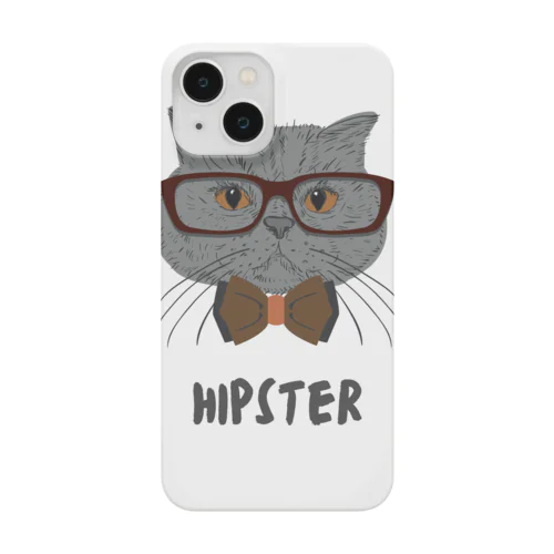 Grey Illustrated Cat Hipster T-Shirt Smartphone Case