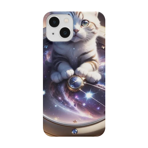 猫と宇宙の時計 スマホケース