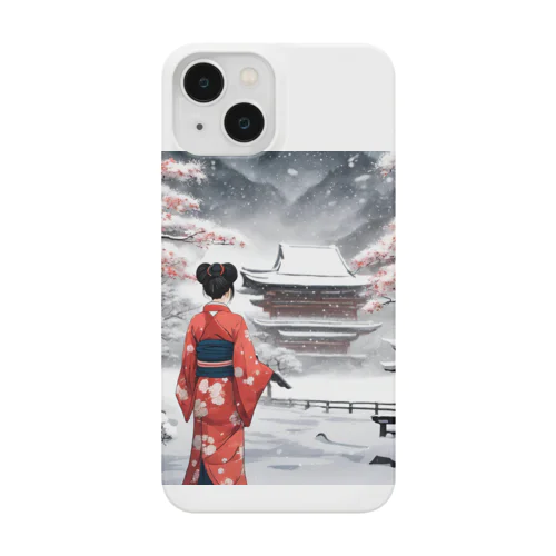 和服女性と雪景色 Smartphone Case