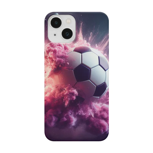 宇宙の中でピンク色の煙を放ち爆発するサッカーボール③ Smartphone Case