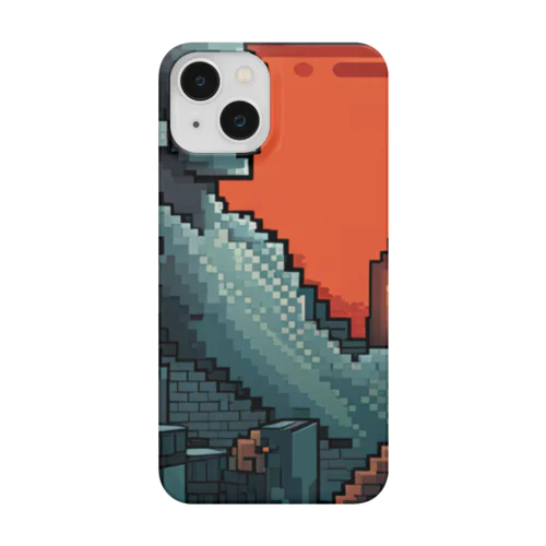 夕焼け空を三角座りで眺める石の巨人 Smartphone Case