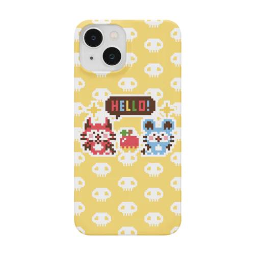 デビねこくんとデビねずちゃんとリンゴのドット絵 黄色 スマホケース Smartphone Case