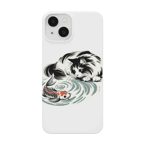 猫と鯉（水墨画風） Smartphone Case