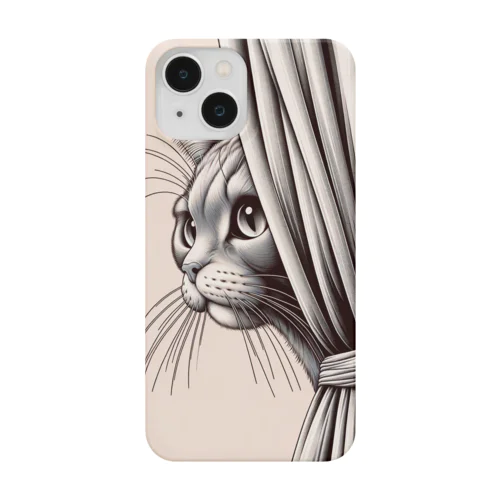 🐱『鹿児島SUZURIアート iPhoneケース: カーテン裏の好奇心猫』🎭 Smartphone Case