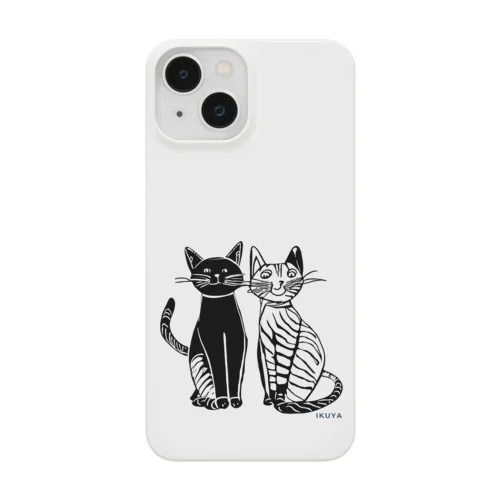 白と黒の二匹の猫 スマホケース