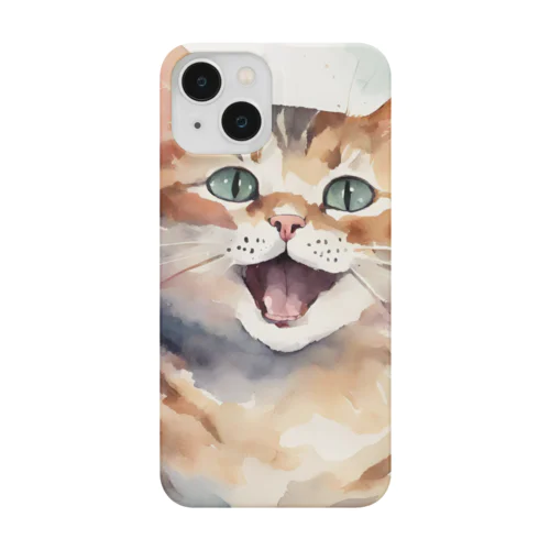 癒される幸せそうな猫の水彩画　A soothing and happy cat watercolor painting. Smartphone Case