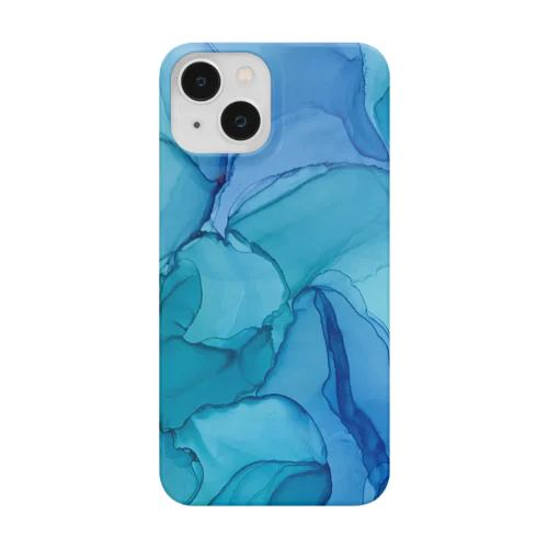 自由       iPhoneケース アルコールインクアート 青 Smartphone Case