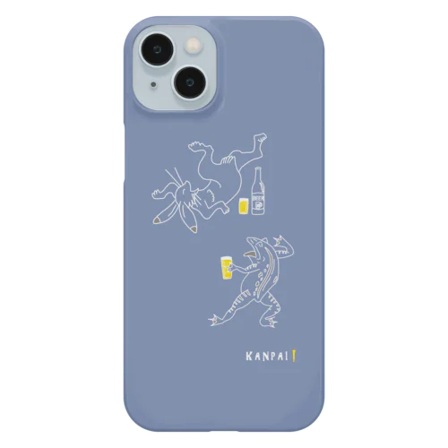 名画 × BEER（鳥獣戯画）白線画-ブルーグレー Smartphone Case