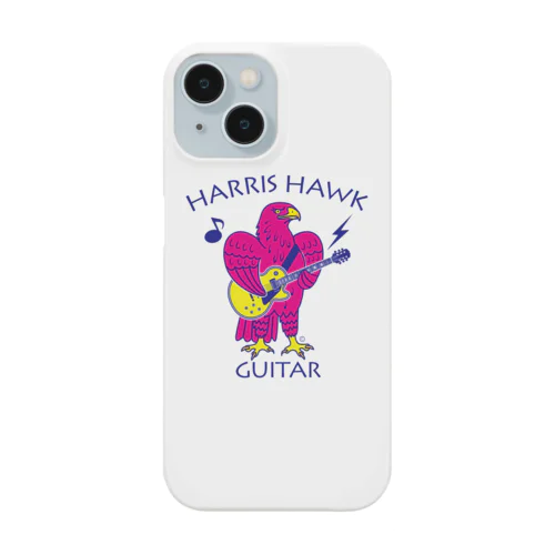 ハリスホーク・ギター・鷲・鷹・ピンク・音楽・モモアカノスリ・なつく・ペット・狩り・Harris Hawk・イラスト・Guitar・絵・鳩よけ・鳥・猛禽・タカ目タカ科・オリジナル作品(C) スマホケース