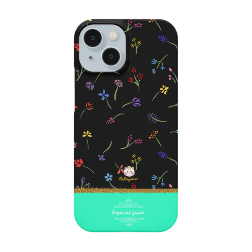 バイカラー【小花柄☆れぉにゃん】ターコイズブルー×黒カラー Smartphone Case