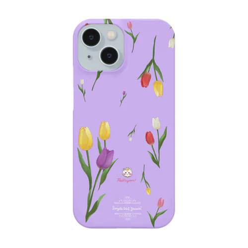 【チューリップ柄🌷れぉにゃん】ラベンダー紫 Smartphone Case