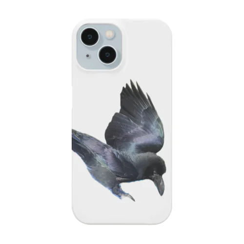 ツヤツヤの翼を広げるカラスのハッピー Smartphone Case