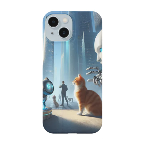 未来のロボットペットと友達になっている猫 Smartphone Case