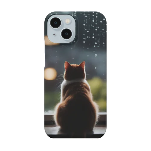 窓の前で雨を眺めているネコ[カラー] Smartphone Case