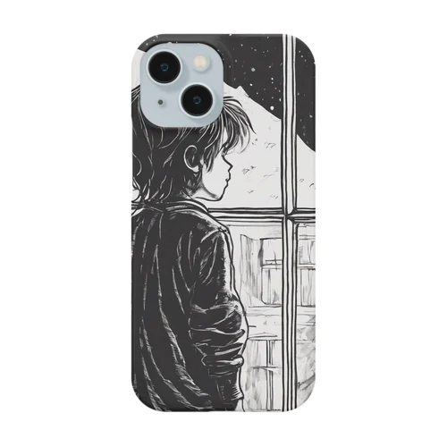 寂しそうな表情で外を眺める少年の姿。 Smartphone Case