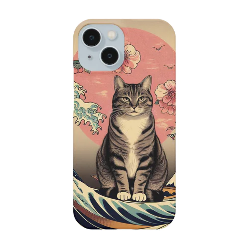 浮世絵猫　波桜 スマホケース