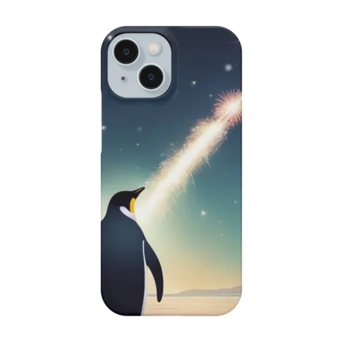 ロケット花火を見上げているペンギン スマホケース