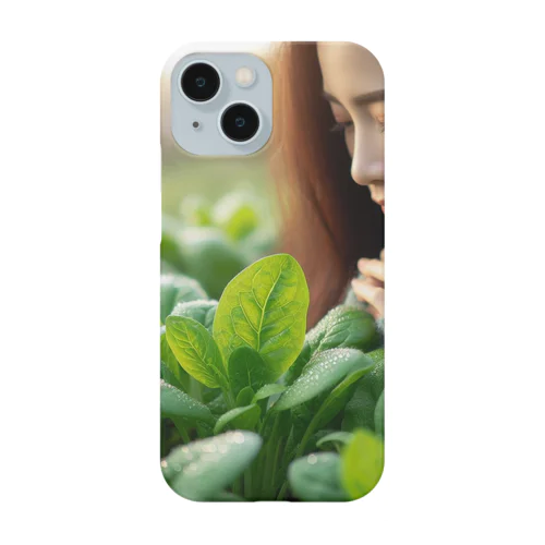 畑のほうれん草に感動するお姉さん Smartphone Case