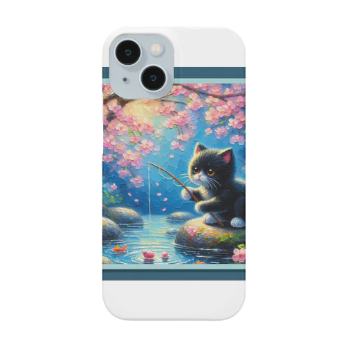 黒猫の花見しながらお魚釣り Smartphone Case