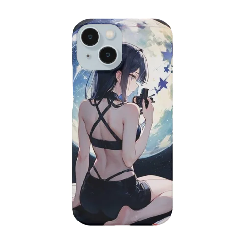 月の下座っている女の子 iPhone Smartphone Case