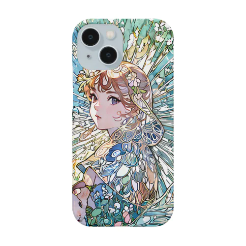 森で小動物と佇む少女（ミュシャ風） Smartphone Case