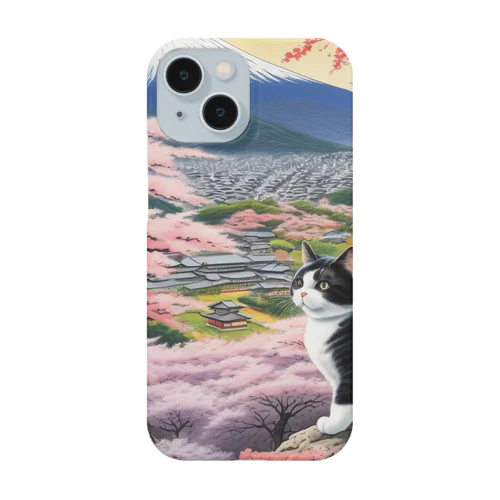 桜と富士山と猫 スマホケース