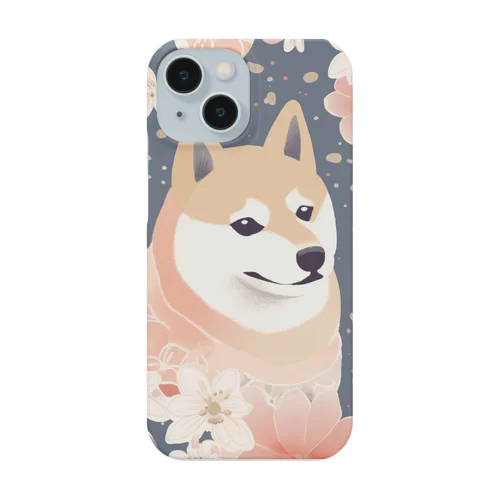 日本画風、柴犬と桜２-Japanese-style painting of a Shiba Inu with cherry blossoms 2 Smartphone Case